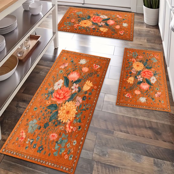 Kitchen Rugs Sets of 3 Non Slip Washable Kitchen Mats for Floor, Waterproof Kitchen Runner Rug, Floor Mat Carpet for Entryway, Laundry, Sink, Hallway, Bathroom