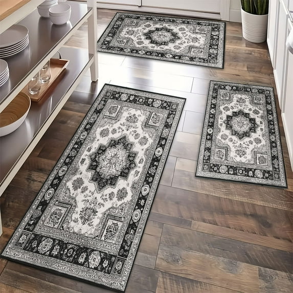 Kitchen Rugs Sets of 3 Non Slip Washable Kitchen Mats for Floor, Waterproof Kitchen Runner Rug, Floor Mat Carpet for Entryway, Laundry, Sink, Hallway, Bathroom