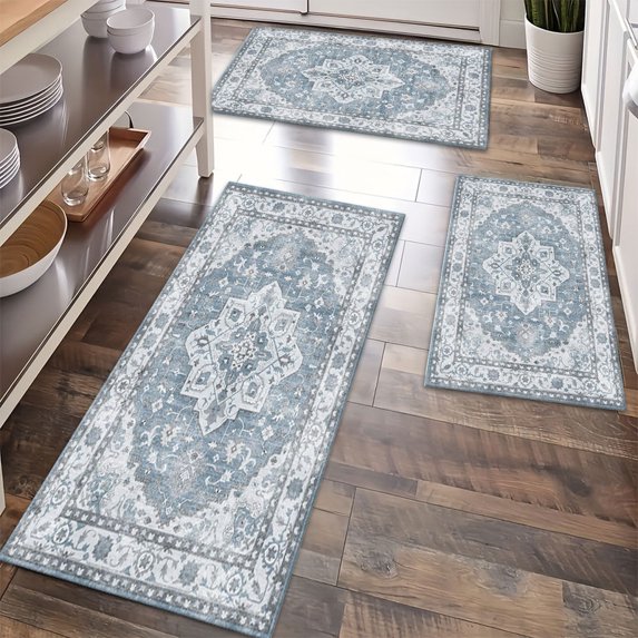 Kitchen Rugs Sets of 3 Non Slip Washable Kitchen Mats for Floor, Waterproof Kitchen Runner Rug, Floor Mat Carpet for Entryway, Laundry, Sink, Hallway, Bathroom