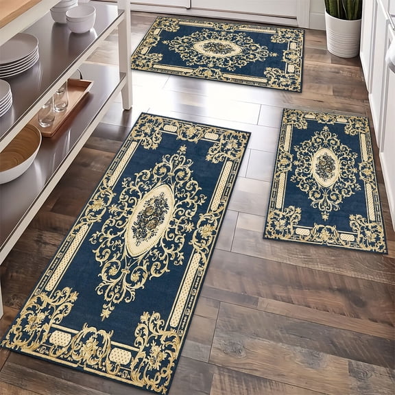 Kitchen Rugs Sets of 3 Non Slip Washable Kitchen Mats for Floor, Waterproof Kitchen Runner Rug, Floor Mat Carpet for Entryway, Laundry, Sink, Hallway, Bathroom