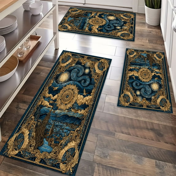 Kitchen Rugs Sets of 3 Non Slip Washable Kitchen Mats for Floor, Waterproof Kitchen Runner Rug, Floor Mat Carpet for Entryway, Laundry, Sink, Hallway, Bathroom