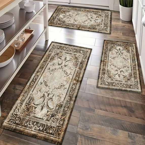 Kitchen Rugs Sets of 3 Non Slip Washable Kitchen Mats for Floor, Waterproof Kitchen Runner Rug, Floor Mat Carpet for Entryway, Laundry, Sink, Hallway, Bathroom