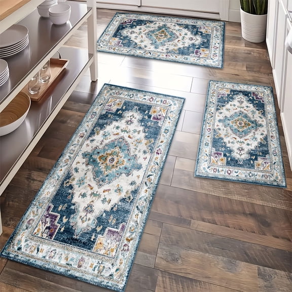 Kitchen Rugs Sets of 3 Non Slip Washable Kitchen Mats for Floor, Waterproof Kitchen Runner Rug, Floor Mat Carpet for Entryway, Laundry, Sink, Hallway, Bathroom