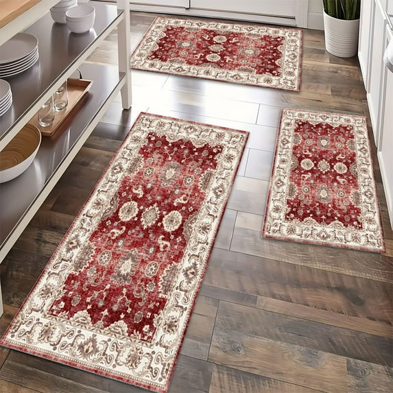 Kitchen Rugs Sets of 3 Non Slip Washable Kitchen Mats for Floor, Waterproof Kitchen Runner Rug, Floor Mat Carpet for Entryway, Laundry, Sink, Hallway, Bathroom