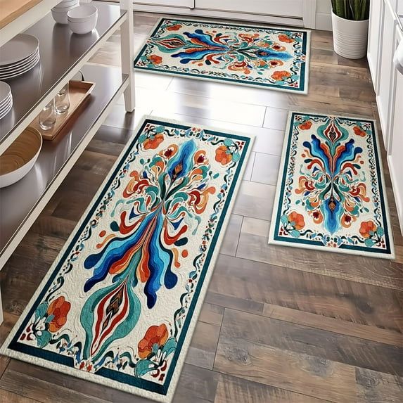 Kitchen Rugs Sets of 3 Non Slip Washable Kitchen Mats for Floor, Waterproof Kitchen Runner Rug, Floor Mat Carpet for Entryway, Laundry, Sink, Hallway, Bathroom