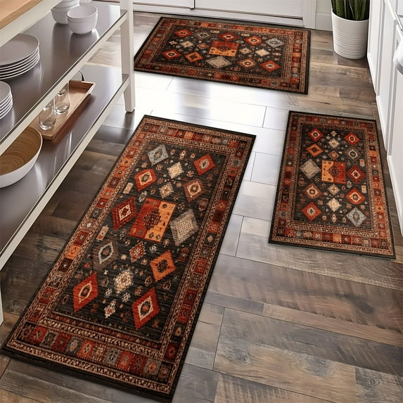 Kitchen Rugs Sets of 3 Non Slip Washable Kitchen Mats for Floor, Waterproof Kitchen Runner Rug, Floor Mat Carpet for Entryway, Laundry, Sink, Hallway, Bathroom