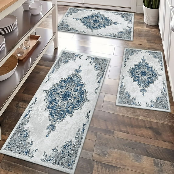 Kitchen Rugs Sets of 3 Non Slip Washable Kitchen Mats for Floor, Waterproof Kitchen Runner Rug, Floor Mat Carpet for Entryway, Laundry, Sink, Hallway, Bathroom