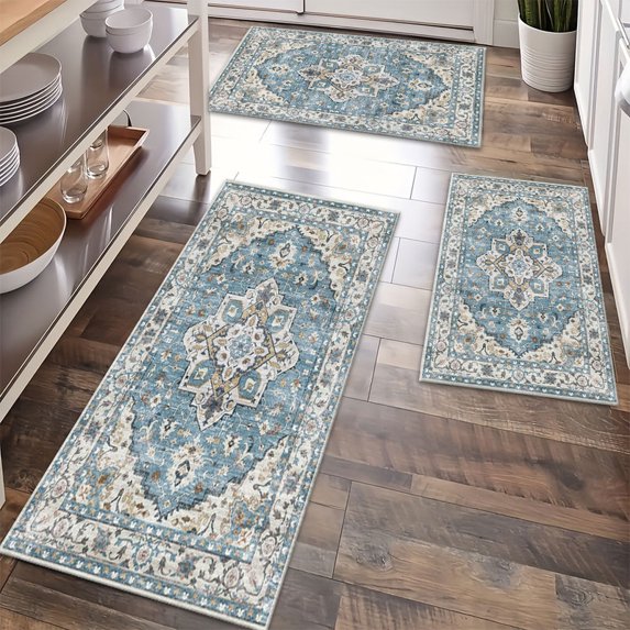 Kitchen Rugs Sets of 3 Non Slip Washable Kitchen Mats for Floor, Waterproof Kitchen Runner Rug, Floor Mat Carpet for Entryway, Laundry, Sink, Hallway, Bathroom