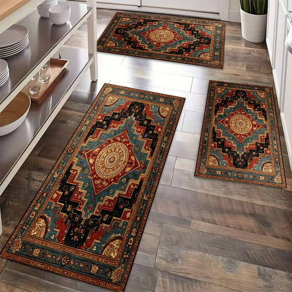 Kitchen Rugs Sets of 3 Non Slip Washable Kitchen Mats for Floor, Waterproof Kitchen Runner Rug, Floor Mat Carpet for Entryway, Laundry, Sink, Hallway, Bathroom