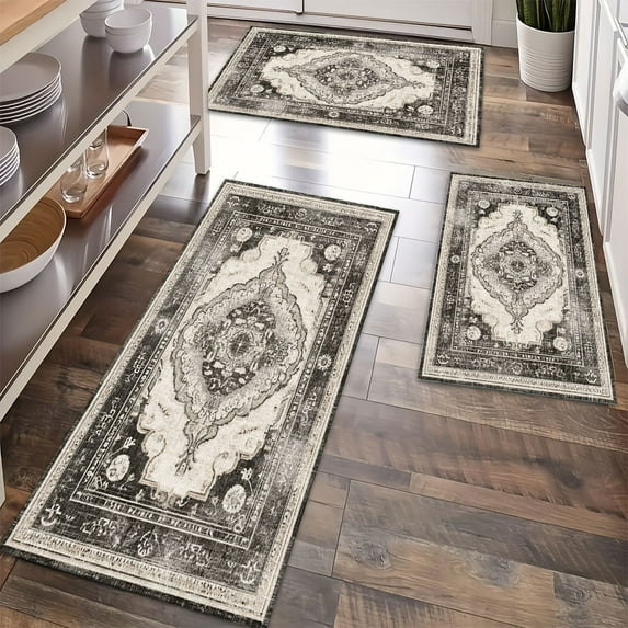 Kitchen Rugs Sets of 3 Non Slip Washable Kitchen Mats for Floor, Waterproof Kitchen Runner Rug, Floor Mat Carpet for Entryway, Laundry, Sink, Hallway, Bathroom