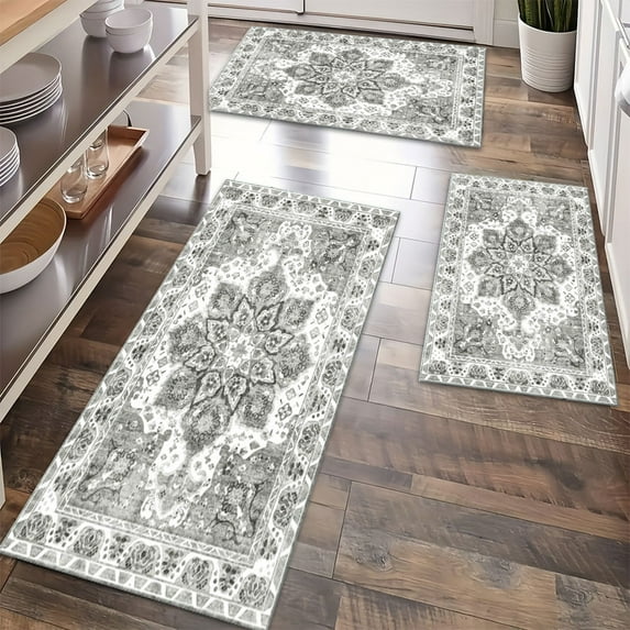 Kitchen Rugs Sets of 3 Non Slip Washable Kitchen Mats for Floor, Waterproof Kitchen Runner Rug, Floor Mat Carpet for Entryway, Laundry, Sink, Hallway, Bathroom