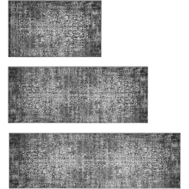 Kitchen Rugs Sets of 3 Non Slip Washable Kitchen Mats for Floor 3 Piece Set Turquoise Black Boho Kitchen Mat Set Kitchen Runner Rug Carpet for Laundry Room Front Door