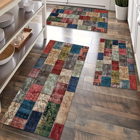 Kitchen Rugs Sets 3 Piece with Runner Floral Kitchen Floor Mat Carpet Farmhouse Rugs and Mats Non Skid Washable Runner Rug for Kitchen Office Sink Laundry