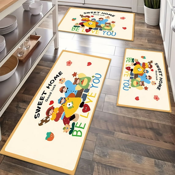 Kitchen Rugs Sets 3 Piece with Runner Floral Kitchen Floor Mat Carpet Farmhouse Rugs and Mats Non Skid Washable Runner Rug for Kitchen Office Sink Laundry