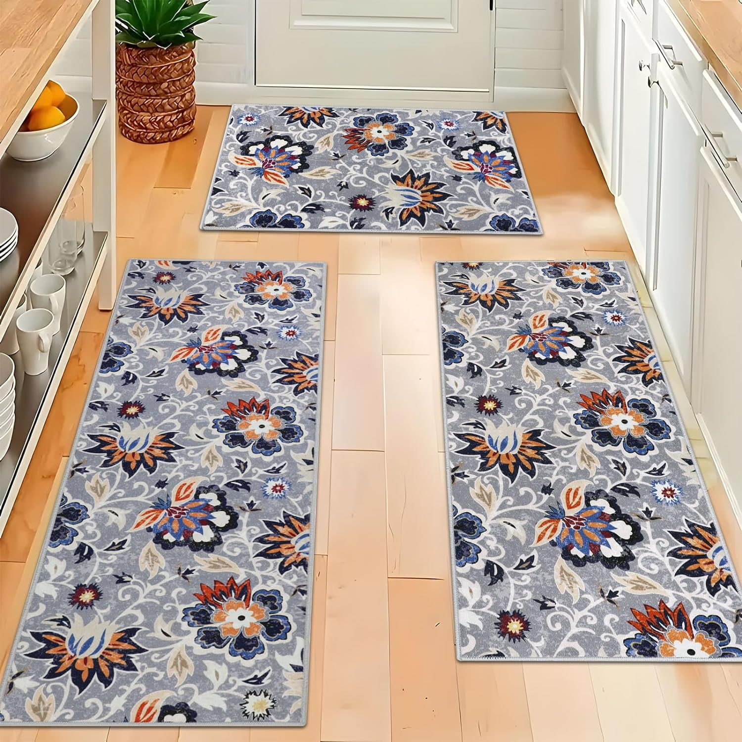 Kitchen Rugs Sets 3 Piece with Runner Non Slip Washable Kitchen Mats ...
