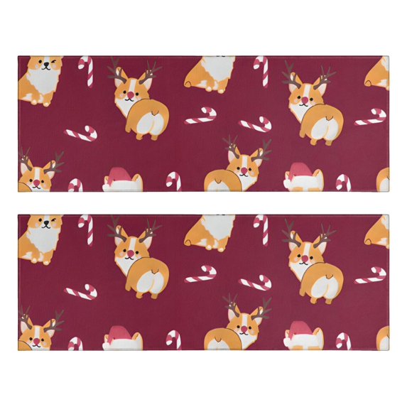 Kitchen Rugs Sets Of 2,Christmas Corgi Anti Fatigue Kitchen Mat Rugs Non Slip Washable,Decorative Kitchen Floor Mats for Kitchen,Sink,Laundry,17"X47"