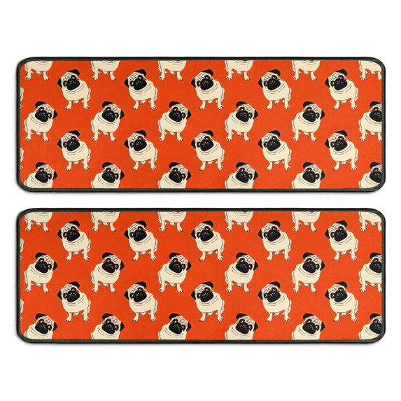 Kitchen Rugs Sets Of 2,Pug Dog Anti Fatigue Kitchen Mat Rugs Non Slip Washable,Decorative Kitchen Floor Mats for Kitchen,Sink,Laundry,17"x47"+17"x47"