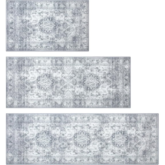 Kitchen Rugs Sets of 3 Grey Kitchen Mats 3 Piece SetKitchen Runner Rugs Non Skid Washable Boho Kitchen Rug Set Carpets for Laundry Room Front Door