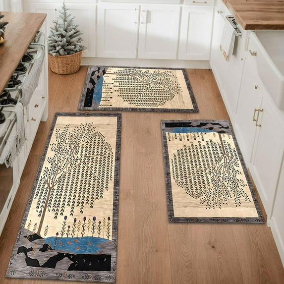 Kitchen Rugs Sets of 3 Non Slip Washable Kitchen Mats for Floor, Kitchen Runner Rug, Floor Mat Carpet for Entryway, Laundry, Sink