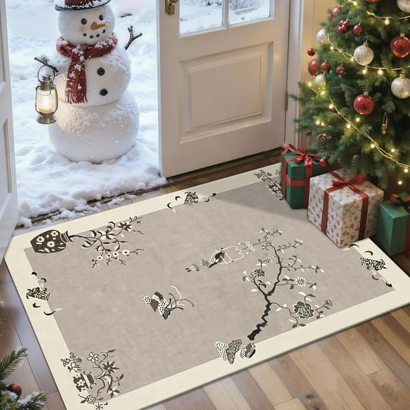 2x3 Floor Mat Entryway Rug for Front Door Kitchen, Washable Vintage Print Carpet with Non Slip Backing