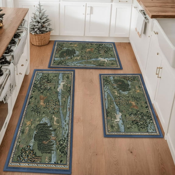 Kitchen Rugs Sets of 3 Non Slip Washable Kitchen Mats for Floor, Kitchen Runner Rug, Floor Mat Carpet for Entryway, Laundry, Sink