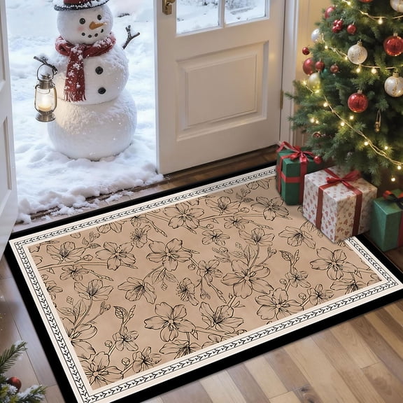 2x3 Floor Mat Entryway Rug for Front Door Kitchen, Washable Vintage Print Carpet with Non Slip Backing