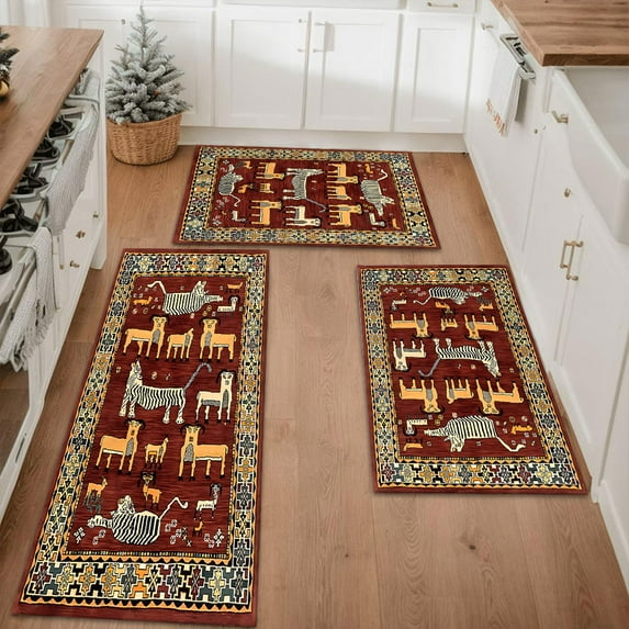 Kitchen Rugs Sets of 3 Non Slip Washable Kitchen Mats for Floor, Kitchen Runner Rug, Floor Mat Carpet for Entryway, Laundry, Sink