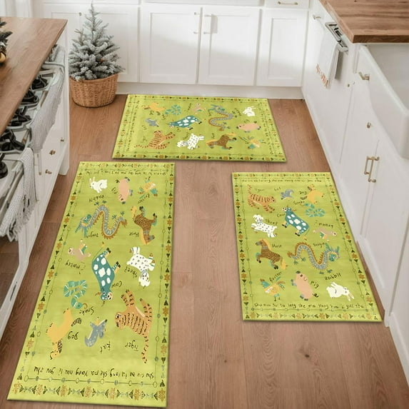 Kitchen Rugs Sets of 3 Non Slip Washable Kitchen Mats for Floor, Kitchen Runner Rug, Floor Mat Carpet for Entryway, Laundry, Sink