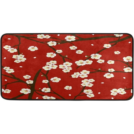 Kitchen Rugs White Plum Blossom Flower Design Non-Slip Soft Kitchen Mats Bath Rug Runner Doormats Carpet for Home Decor, 39" X 20"