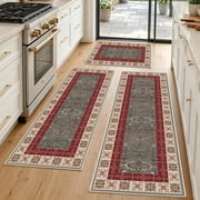 Kitchen Rugs, Yamaziot Farmhouse Kitchen Runner Rug Sets of 3, Non Skid Washable Vintage Persian Boho Kilim Tribal Carpet, Green