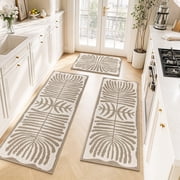 Kitchen Rugs, Yamaziot Kitchen Rug and Runner Set of 3, Non Skid Washable Kitchen Floor Mats Hallway Runner Rug Laundry Room Carpet