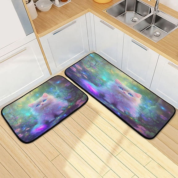Kitchen Rugs and Mats2 PCSNon Skid 3d Cute Cat Creative Kitchen Mat