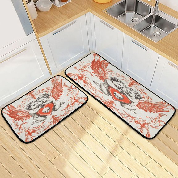 Kitchen Rugs and Mats2 PCSNon Skid Angel Holding A Heart Creative Kitchen Mat