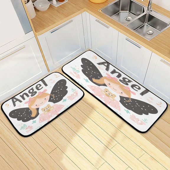 Kitchen Rugs and Mats2 PCSNon Skid Angel Holding Bear Pattern Creative Kitchen Mat