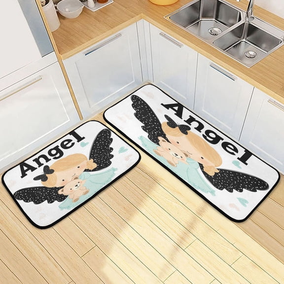 Kitchen Rugs and Mats2 PCSNon Skid Angel Holding Bear Printing Creative Kitchen Mat
