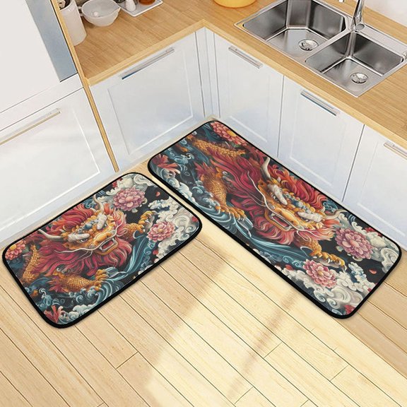 Kitchen Rugs and Mats2 PCSNon Skid Anger Dragon Creative Kitchen Mat