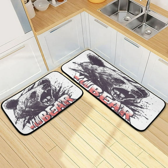 Kitchen Rugs and Mats2 PCSNon Skid Black Wild Bear Creative Kitchen Mat
