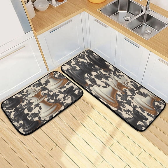 Kitchen Rugs and Mats2 PCSNon Skid Black and White Checkers Pattern Creative Kitchen Mat