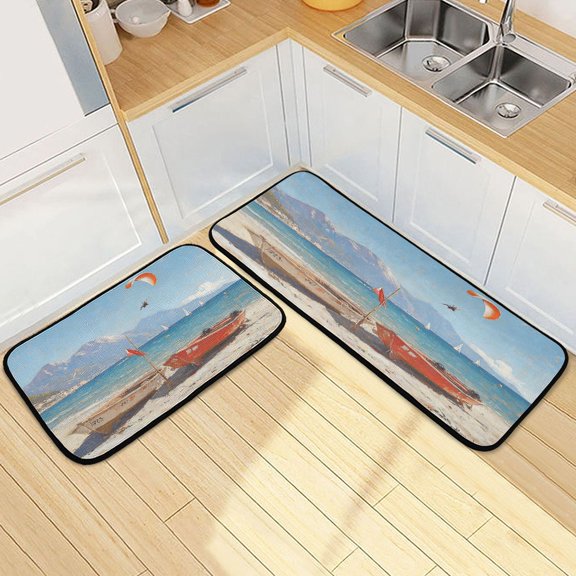 Kitchen Rugs and Mats【2 PCS】Non Skid Boats Painting Creative Kitchen Mat