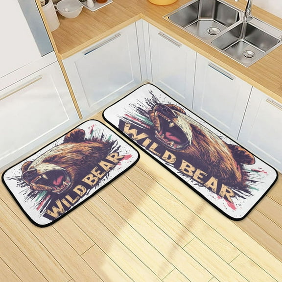 Kitchen Rugs and Mats2 PCSNon Skid Brown Wild Bear Creative Kitchen Mat