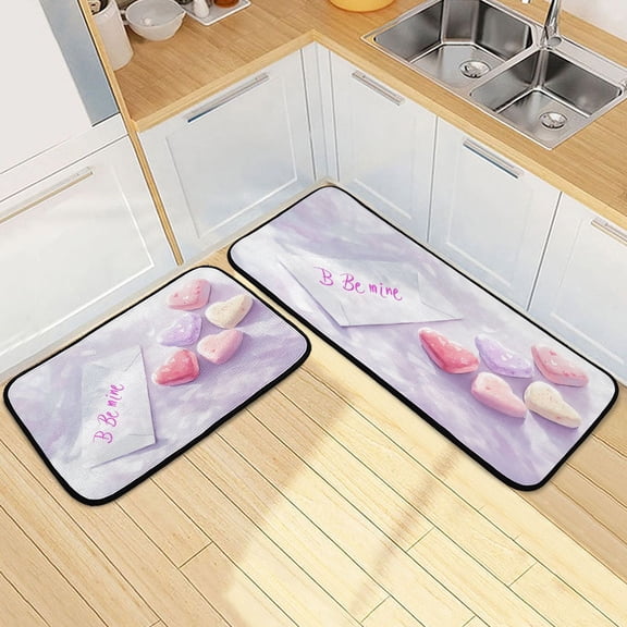 Kitchen Rugs and Mats2 PCSNon Skid Candy Conversation Hearts Creative Kitchen Mat