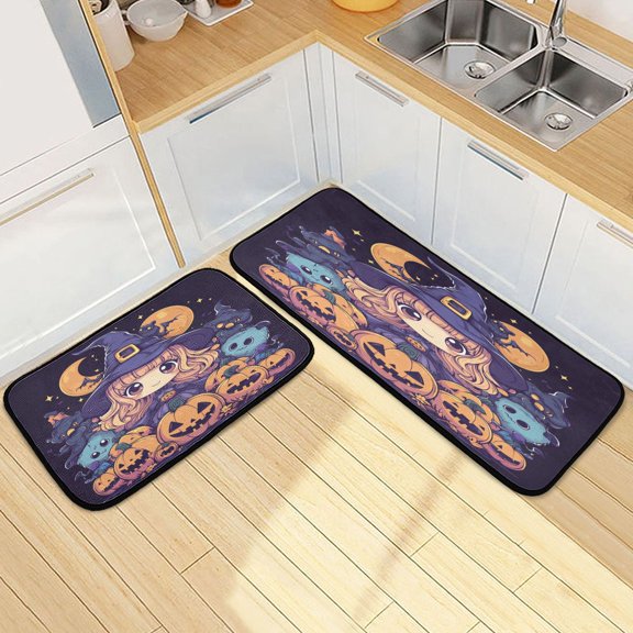 Kitchen Rugs and Mats2 PCSNon Skid Cartoon Anime Witch Creative Kitchen Mat