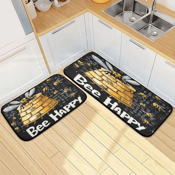 Kitchen Rugs and Mats2 PCSNon Skid Cartoon Bee Pattern Creative Kitchen Mat