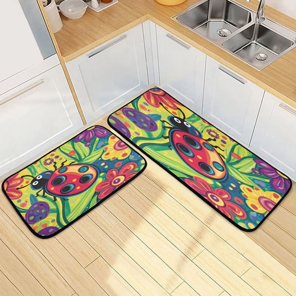 Kitchen Rugs and Mats2 PCSNon Skid Cartoon Ladybug Creative Kitchen Mat