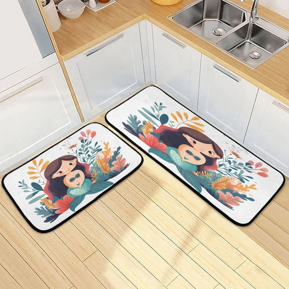 Kitchen Rugs and Mats2 PCSNon Skid Cartoon Mermaid Creative Kitchen Mat