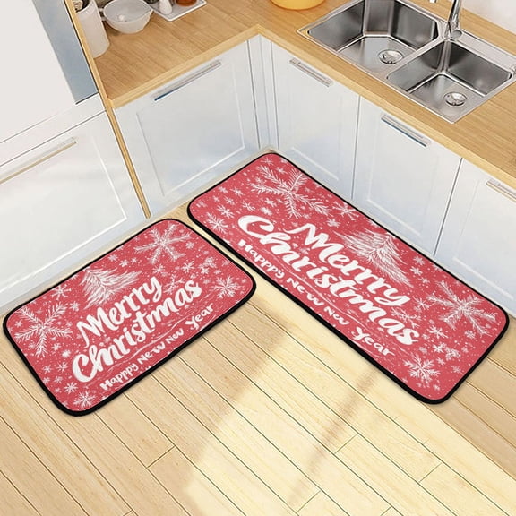 Kitchen Rugs and Mats2 PCSNon Skid Classical Design Merrh Christmas Pattern Creative Kitchen Mat