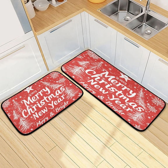 Kitchen Rugs and Mats2 PCSNon Skid Classical Design Merrh Christmas Print Creative Kitchen Mat