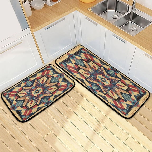 Kitchen Rugs and Mats【2 PCS】Non Skid Colorfull Texture Printed Creative Kitchen Mat