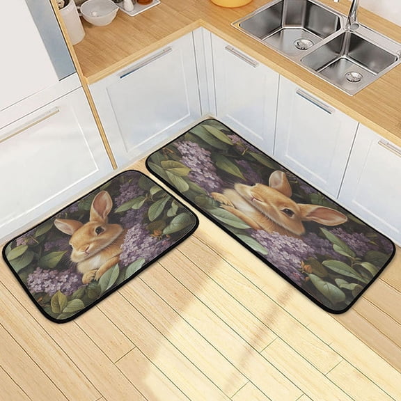 Kitchen Rugs and Mats【2 PCS】Non Skid Cut Brown Ribbit Creative Kitchen Mat