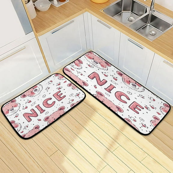 Kitchen Rugs and Mats2 PCSNon Skid Cute Bear Stylized Pattern Creative Kitchen Mat